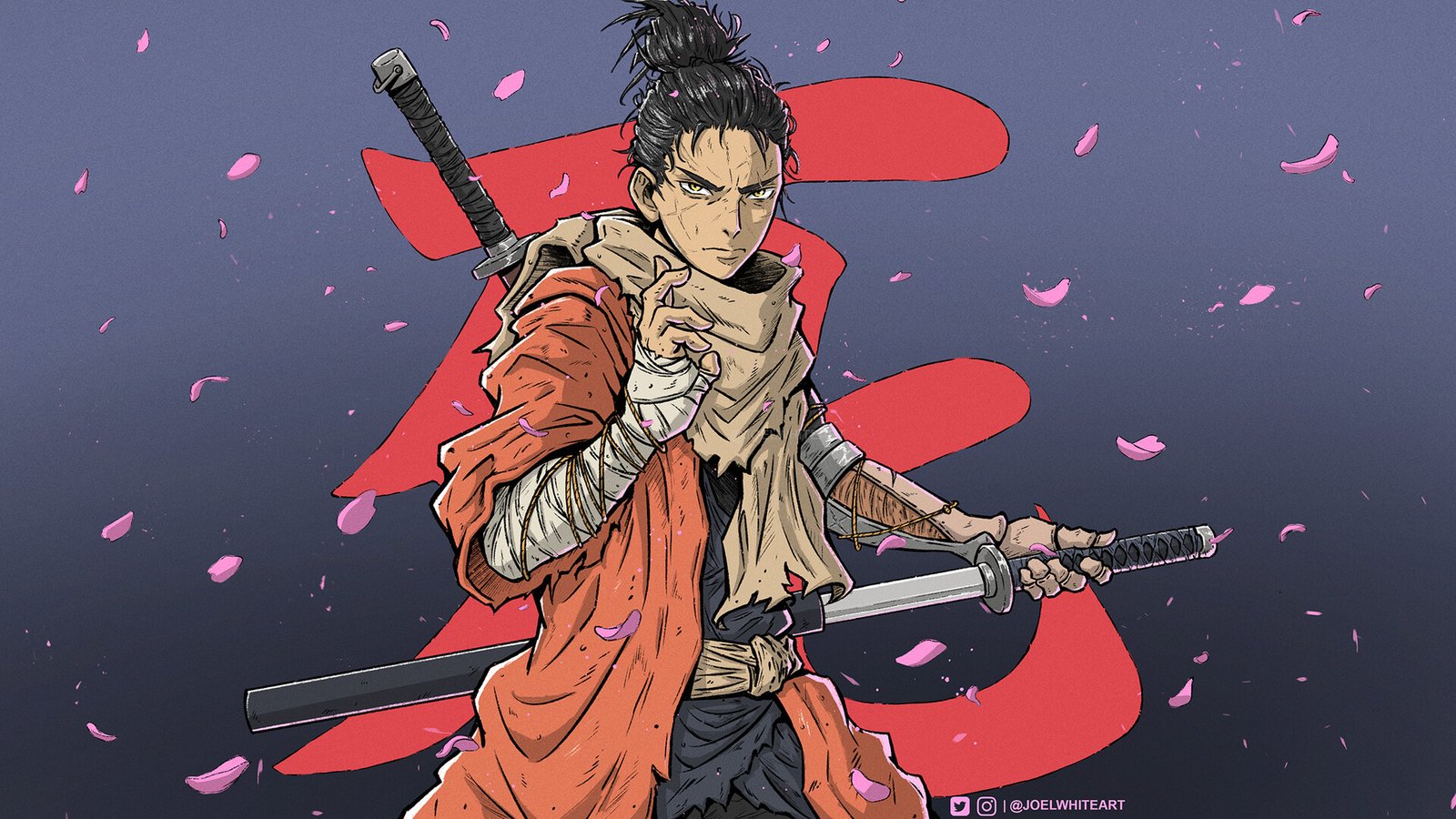 Ilustração de shinobi sob a lua